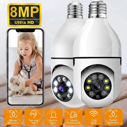 E27 Bulb 8MP Wireless Wifi Surveillance Camera Full Color Video Night Vision HD Automatic Human Tracking CCTV Security IP Camera